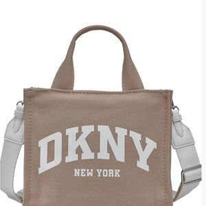 DKNY Taupe Canvas Handbag with White Accents